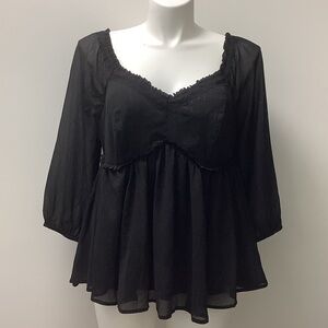 Torrid Black Babydoll Crinkle Chiffon Blouson Sleeve Top size 0/ large